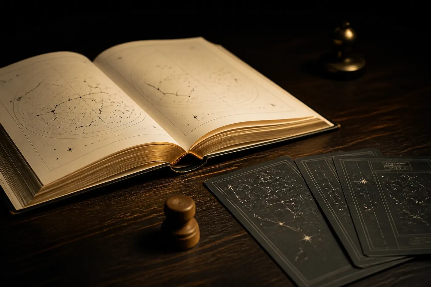 Un atlas et des cartes à table
